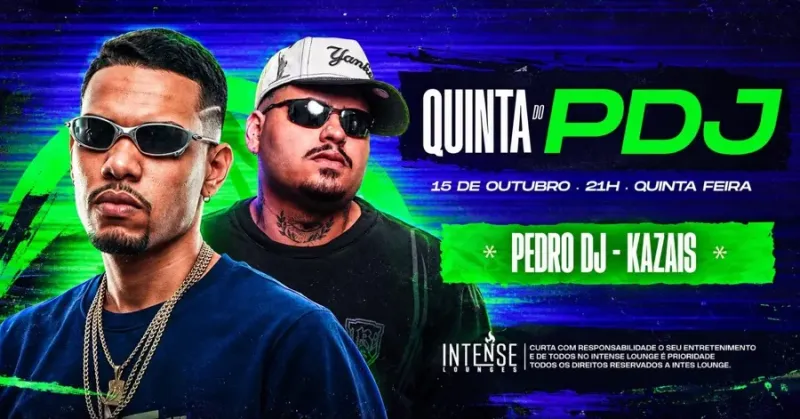 15/10 (quinta), a partir das 21h ou 22h (confirme no perfil), do Quinta do PDJ
